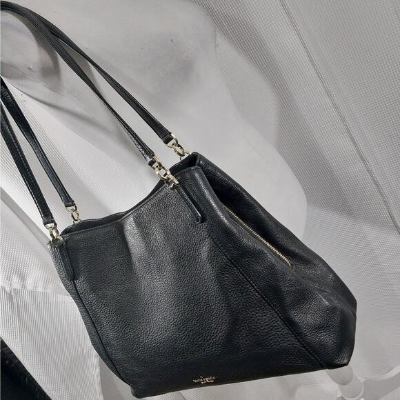 KATE SPADE! BLACK PEBBLED GENUINE LEATHER 3 COMPARTMENT SHOULDER BAG PURSE, BAG! - Picture 6 of 12